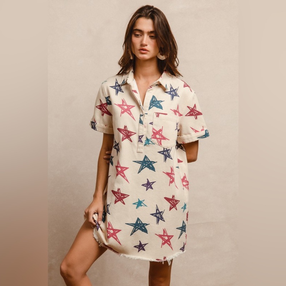 Star Print Denim Dress